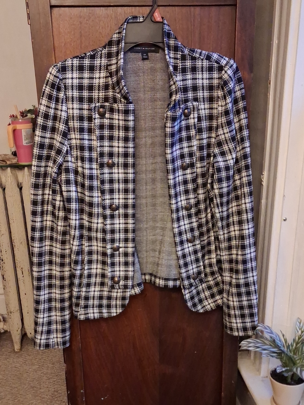 Tommy Hilfiger S/P  Black and White Plaid Military-Style Blazer